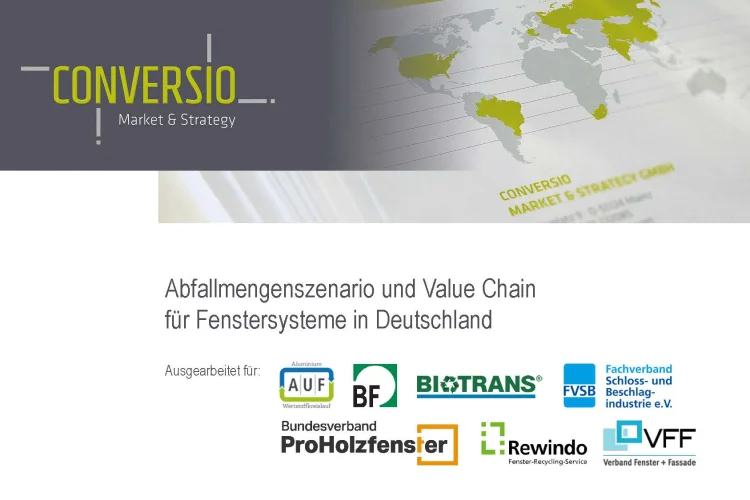 Verbändestudie Teil 1 - Deckblatt Ziel einer gemeinsamen Studie der wichtigsten Verbände und Organisationen der Fensterbranche ist, die Potenziale des Altfenster-Recyclings und die Möglichkeiten der Kreislaufwirtschaft über alle Rahmenmaterialien hinweg auszuloten.
